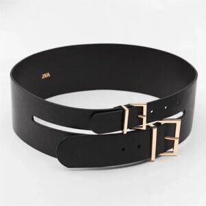 Zara Black Belt with Gold Buckles